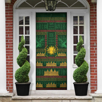 Mali Door Cover Golden Sun And Mosque Patterns Retro Style
