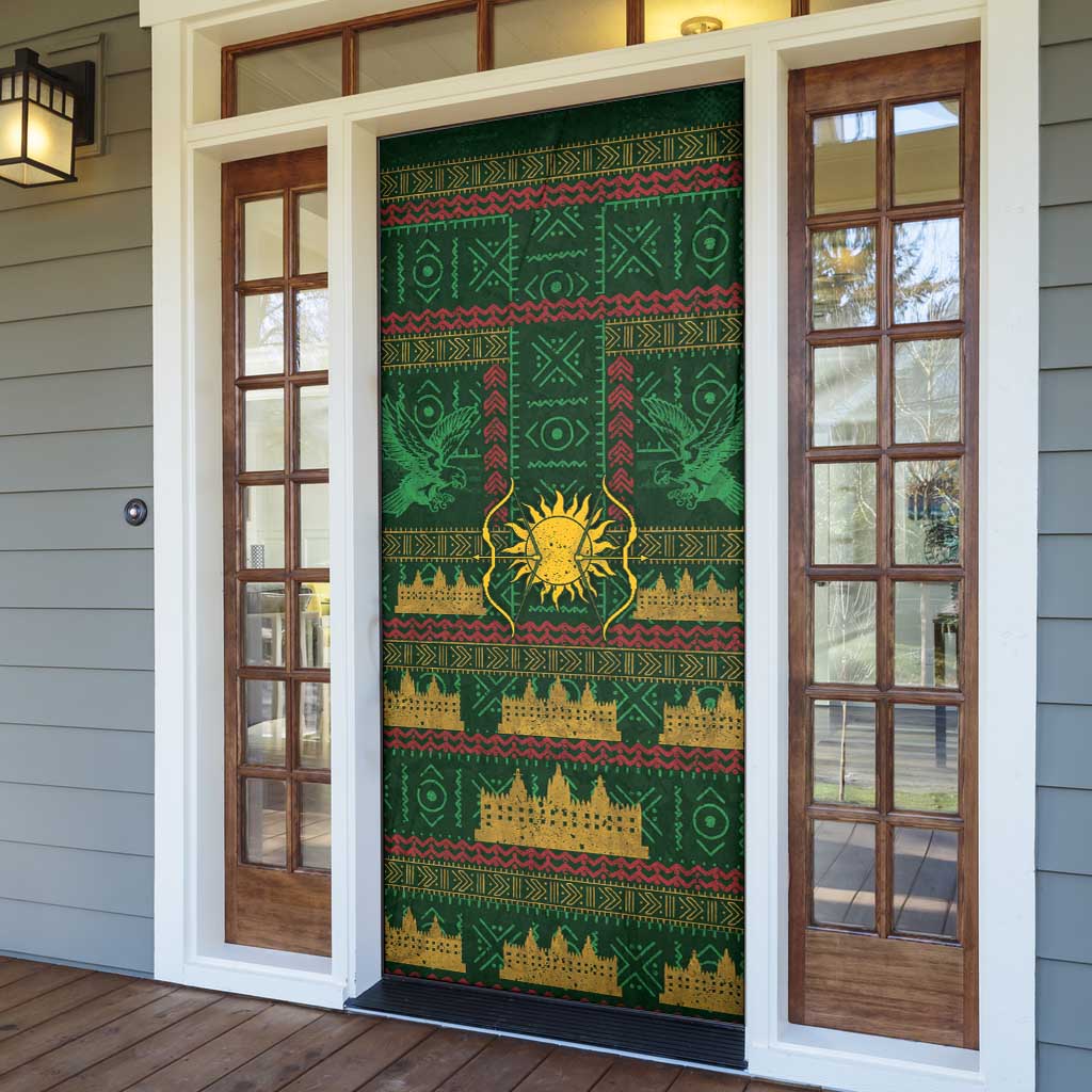 Mali Door Cover Golden Sun And Mosque Patterns Retro Style