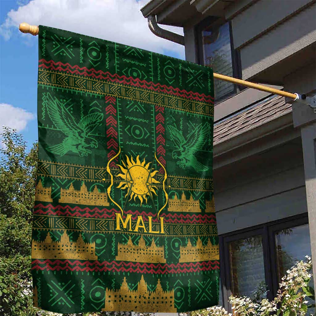 Mali Garden Flag Golden Sun And Mosque Patterns Retro Style
