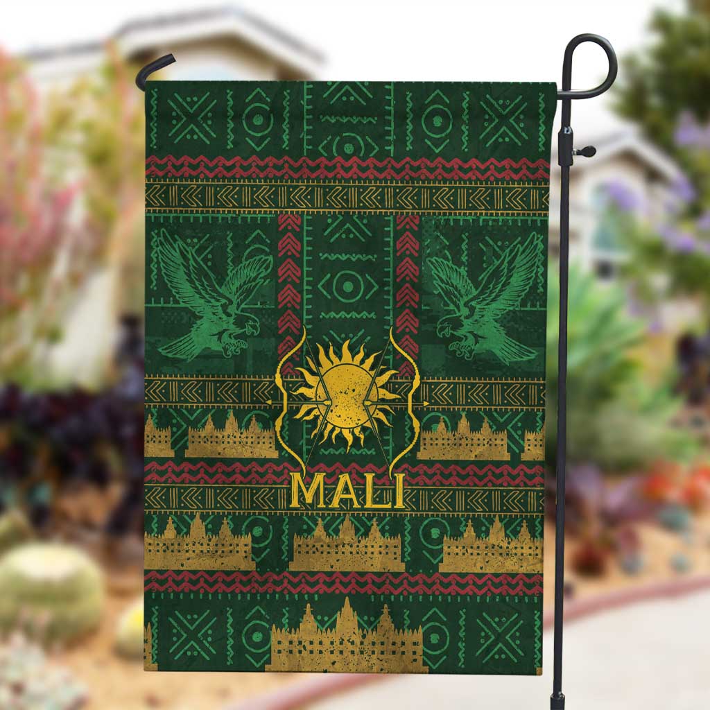 Mali Garden Flag Golden Sun And Mosque Patterns Retro Style