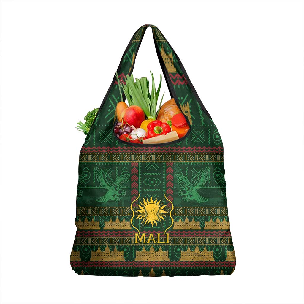 Mali Grocery Bag Golden Sun And Mosque Patterns Retro Style