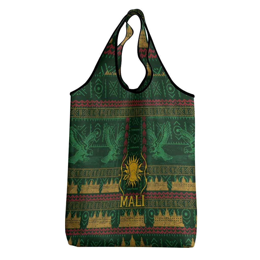 Mali Grocery Bag Golden Sun And Mosque Patterns Retro Style
