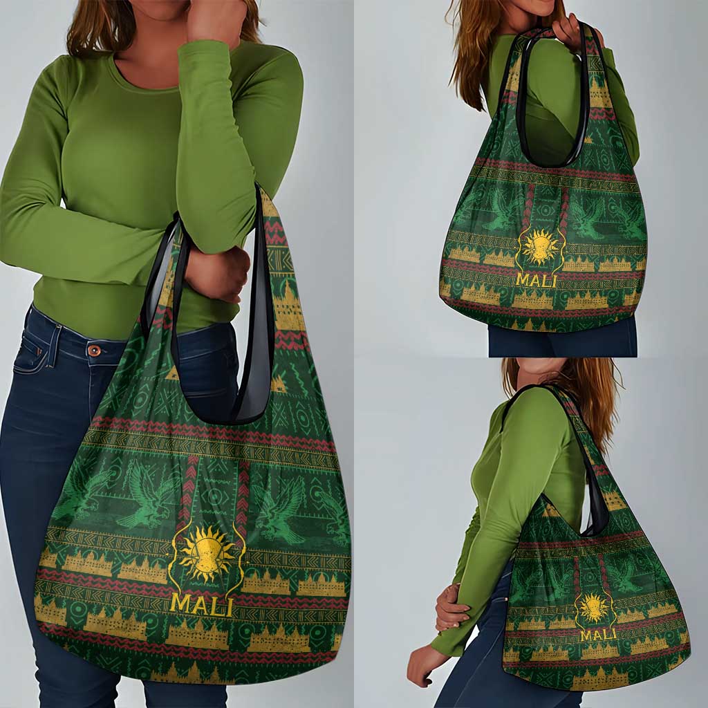 Mali Grocery Bag Golden Sun And Mosque Patterns Retro Style