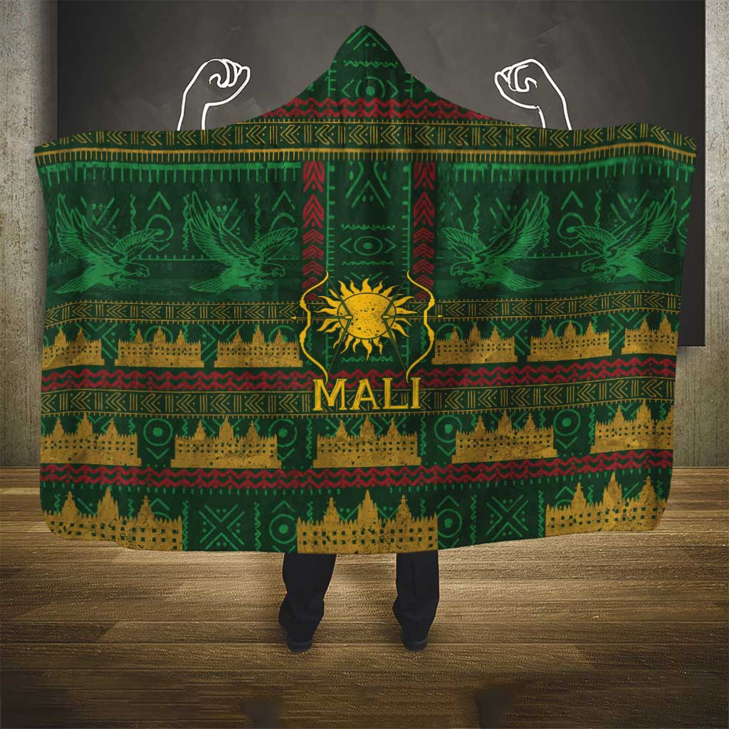 Mali Hooded Blanket Golden Sun And Mosque Patterns Retro Style