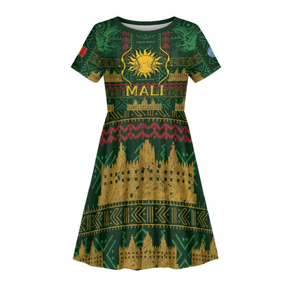 Mali Kid Short Sleeve Dress Golden Sun And Mosque Patterns Retro Style