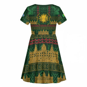 Mali Kid Short Sleeve Dress Golden Sun And Mosque Patterns Retro Style