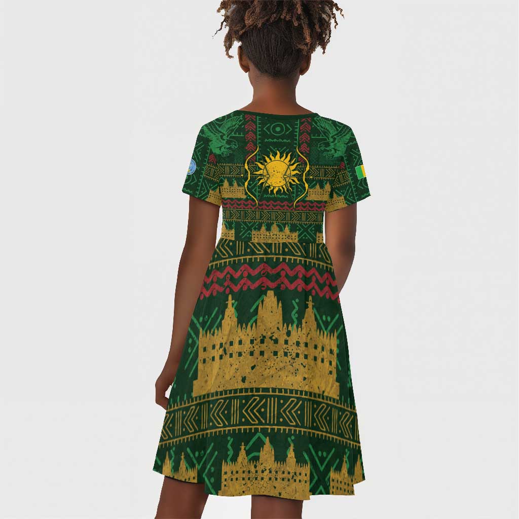 Mali Kid Short Sleeve Dress Golden Sun And Mosque Patterns Retro Style