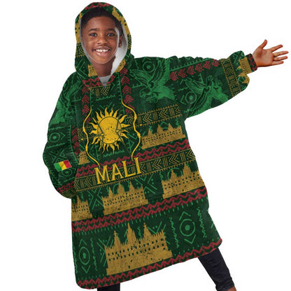 Mali Kid Wearable Blanket Hoodie Golden Sun And Mosque Patterns Retro Style