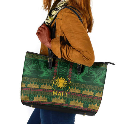 Mali Leather Tote Bag Golden Sun And Mosque Patterns Retro Style