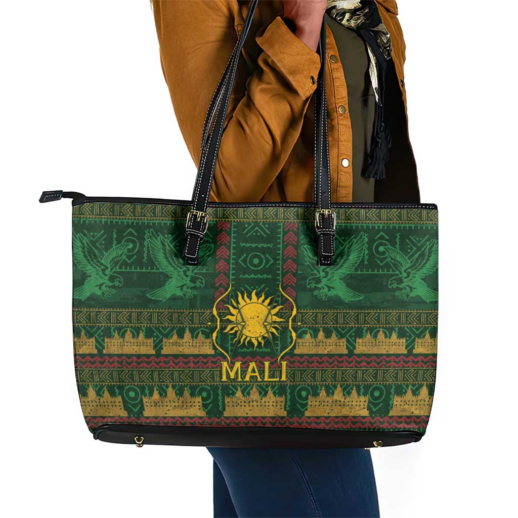 Mali Leather Tote Bag Golden Sun And Mosque Patterns Retro Style