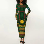 Mali Long Sleeve Bodycon Dress Golden Sun And Mosque Patterns Retro Style