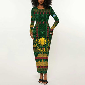 Mali Long Sleeve Bodycon Dress Golden Sun And Mosque Patterns Retro Style