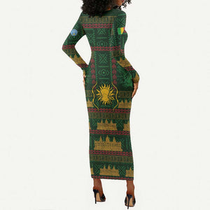 Mali Long Sleeve Bodycon Dress Golden Sun And Mosque Patterns Retro Style