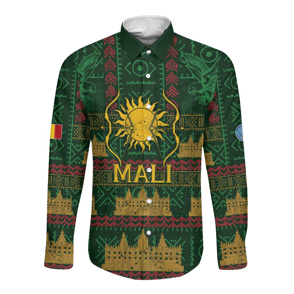 Mali Long Sleeve Button Shirt Golden Sun And Mosque Patterns Retro Style