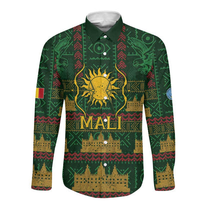 Mali Long Sleeve Button Shirt Golden Sun And Mosque Patterns Retro Style