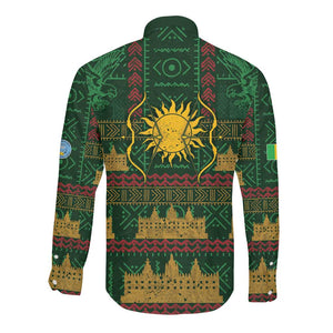 Mali Long Sleeve Button Shirt Golden Sun And Mosque Patterns Retro Style