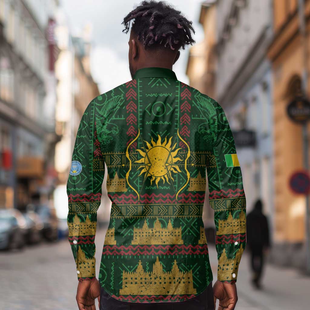 Mali Long Sleeve Button Shirt Golden Sun And Mosque Patterns Retro Style