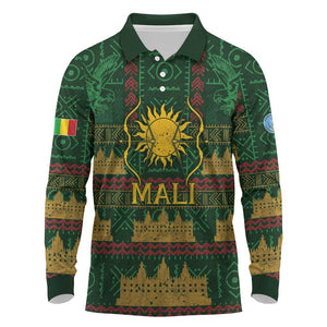 Mali Long Sleeve Polo Shirt Golden Sun And Mosque Patterns Retro Style
