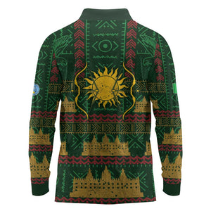 Mali Long Sleeve Polo Shirt Golden Sun And Mosque Patterns Retro Style