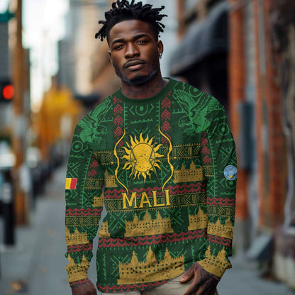 Mali Long Sleeve Shirt Golden Sun And Mosque Patterns Retro Style