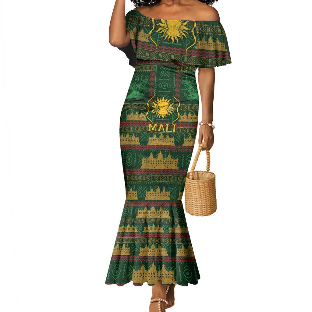 Mali Mermaid Dress Golden Sun And Mosque Patterns Retro Style