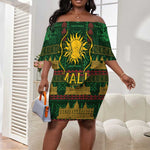 Mali Off Shoulder Short Dress Golden Sun And Mosque Patterns Retro Style