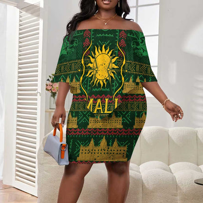 Mali Off Shoulder Short Dress Golden Sun And Mosque Patterns Retro Style