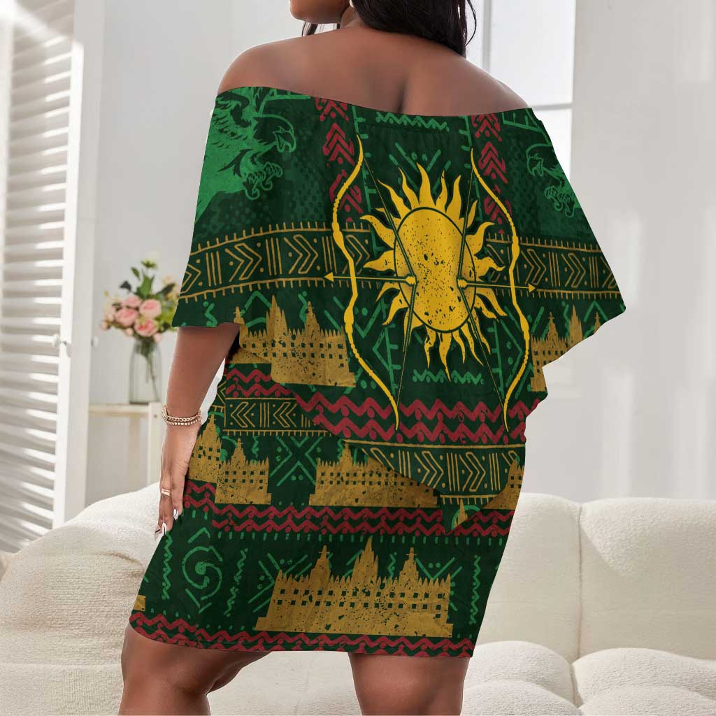 Mali Off Shoulder Short Dress Golden Sun And Mosque Patterns Retro Style
