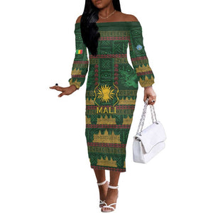 Mali Off The Shoulder Long Sleeve Dress Golden Sun And Mosque Patterns Retro Style