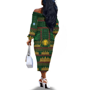 Mali Off The Shoulder Long Sleeve Dress Golden Sun And Mosque Patterns Retro Style