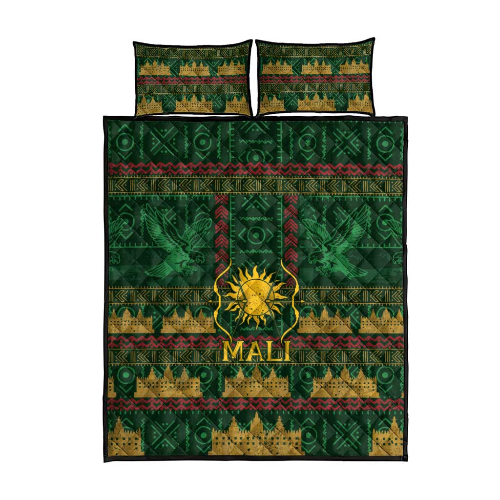 Mali Quilt Bed Set Golden Sun And Mosque Patterns Retro Style