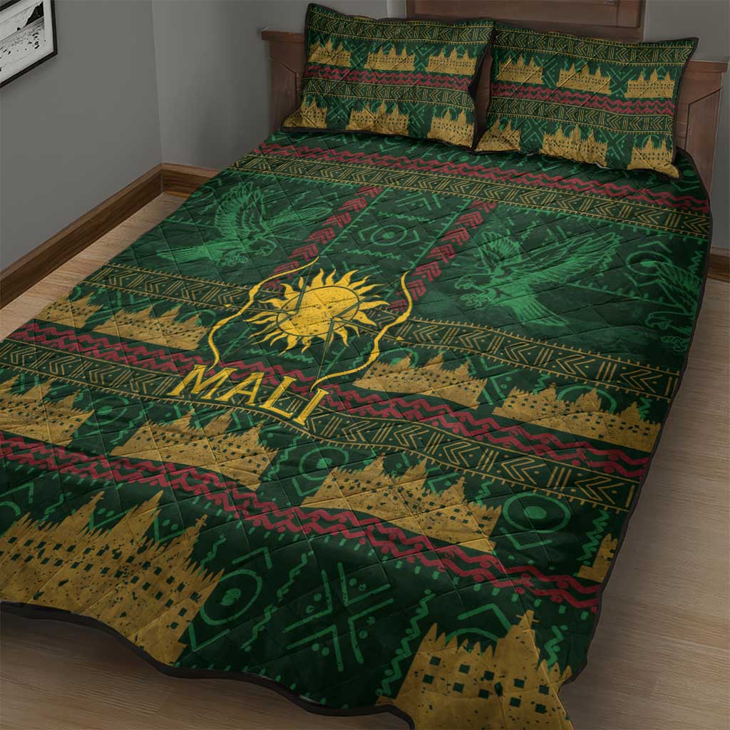 Mali Quilt Bed Set Golden Sun And Mosque Patterns Retro Style