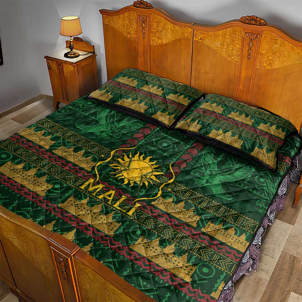 Mali Quilt Bed Set Golden Sun And Mosque Patterns Retro Style