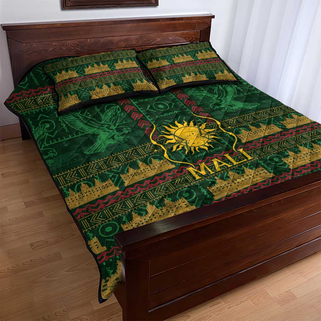 Mali Quilt Bed Set Golden Sun And Mosque Patterns Retro Style