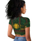 Mali Raglan Cropped T shirt Golden Sun And Mosque Patterns Retro Style