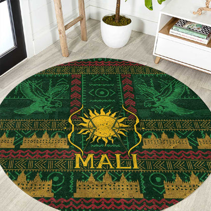 Mali Round Carpet Golden Sun And Mosque Patterns Retro Style