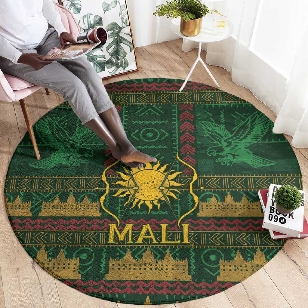 Mali Round Carpet Golden Sun And Mosque Patterns Retro Style