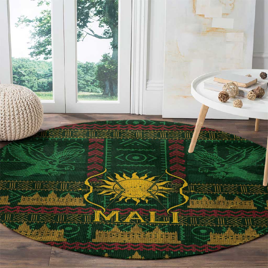 Mali Round Carpet Golden Sun And Mosque Patterns Retro Style