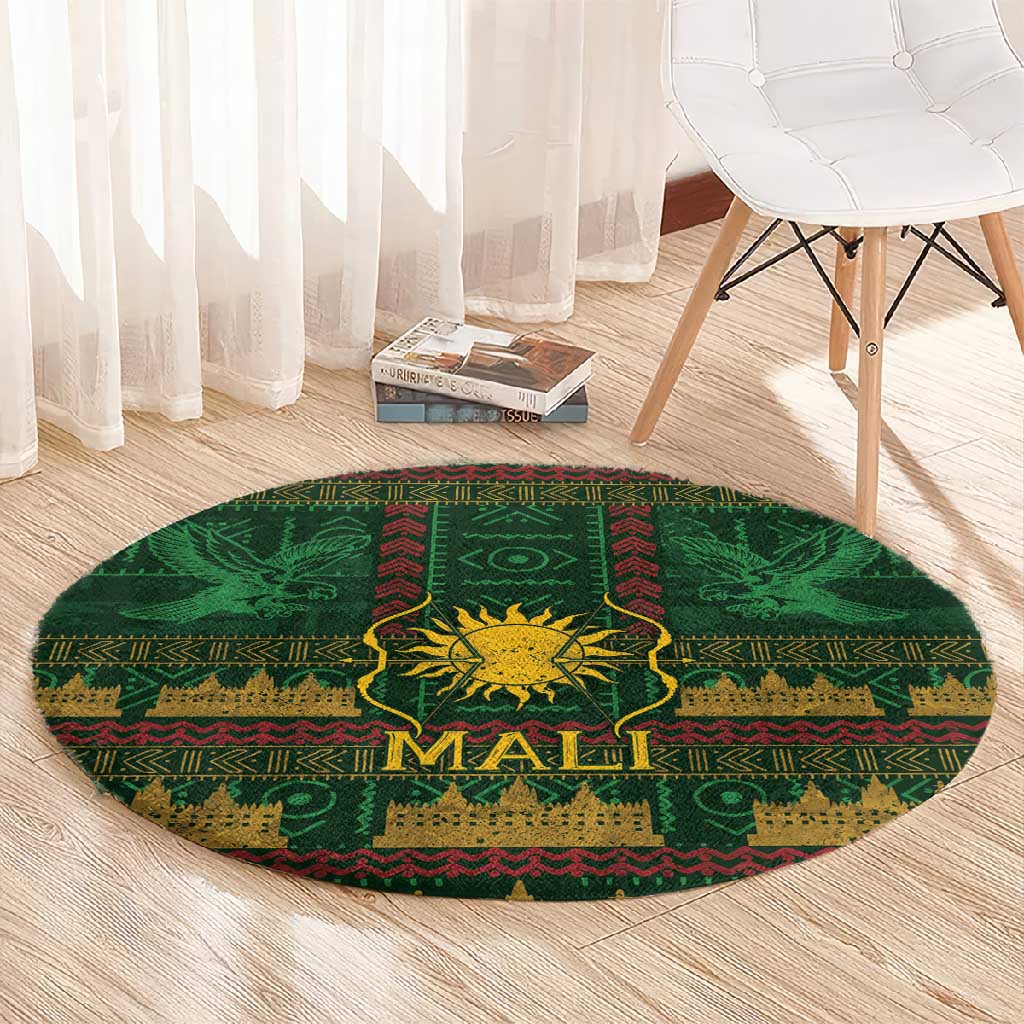 Mali Round Carpet Golden Sun And Mosque Patterns Retro Style