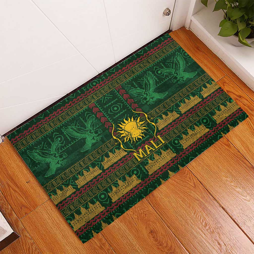 Mali Rubber Doormat Golden Sun And Mosque Patterns Retro Style