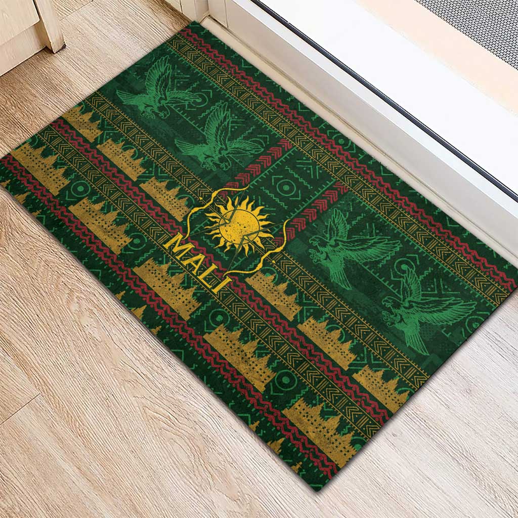 Mali Rubber Doormat Golden Sun And Mosque Patterns Retro Style