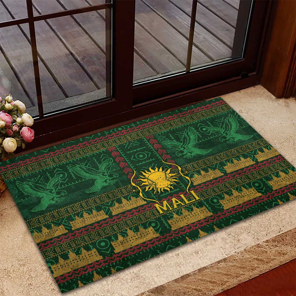 Mali Rubber Doormat Golden Sun And Mosque Patterns Retro Style