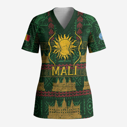 Mali Scrub Top Golden Sun And Mosque Patterns Retro Style