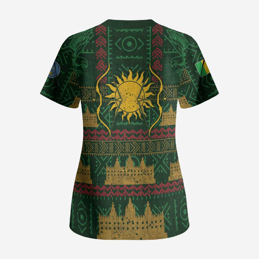 Mali Scrub Top Golden Sun And Mosque Patterns Retro Style