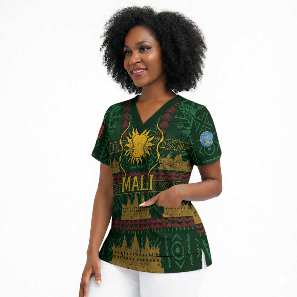 Mali Scrub Top Golden Sun And Mosque Patterns Retro Style