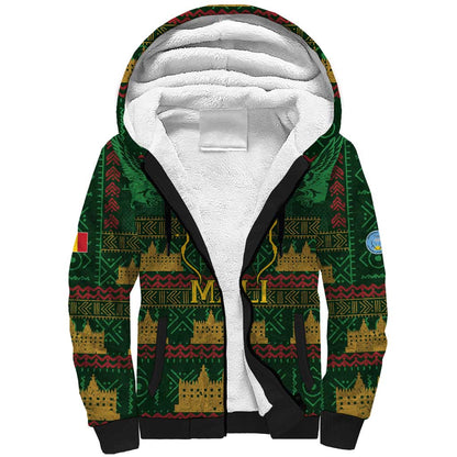 Mali Sherpa Hoodie Golden Sun And Mosque Patterns Retro Style