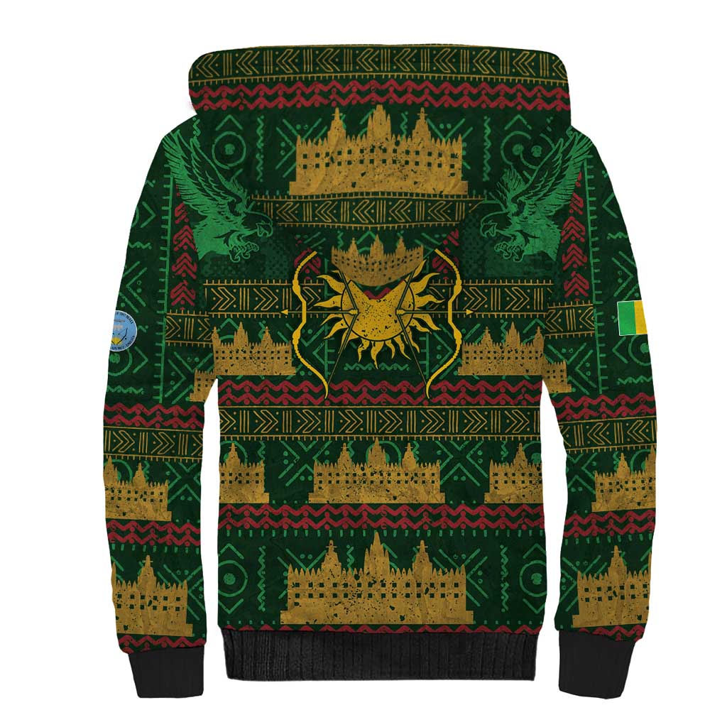 Mali Sherpa Hoodie Golden Sun And Mosque Patterns Retro Style