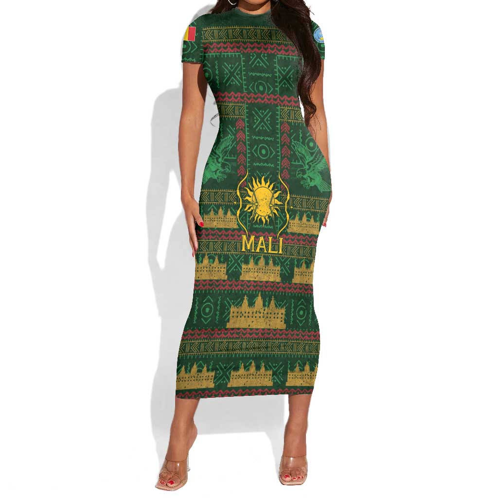Mali Short Sleeve Bodycon Dress Golden Sun And Mosque Patterns Retro Style
