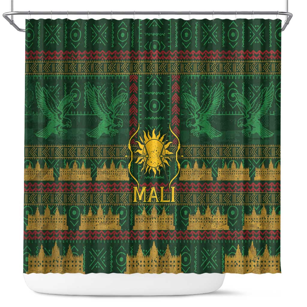 Mali Shower Curtain Golden Sun And Mosque Patterns Retro Style