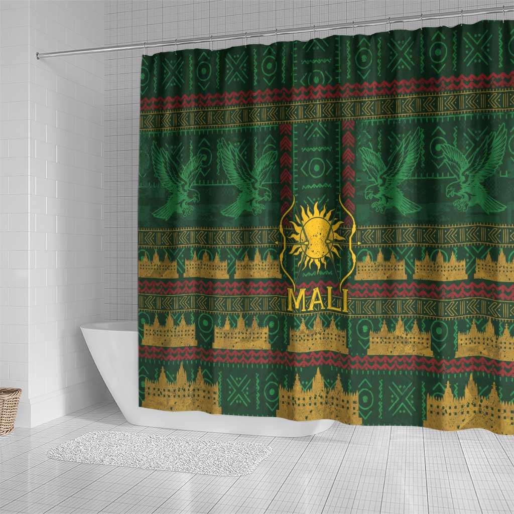 Mali Shower Curtain Golden Sun And Mosque Patterns Retro Style